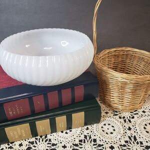 Vintage White Milk Glass Swirl Bowl Candy Dish